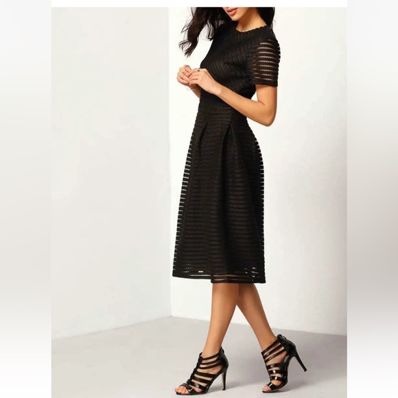 Black Ribbed Fit & Flare Midi Dress The Monroe Factory - M e100-27 - Picture 2 of 6